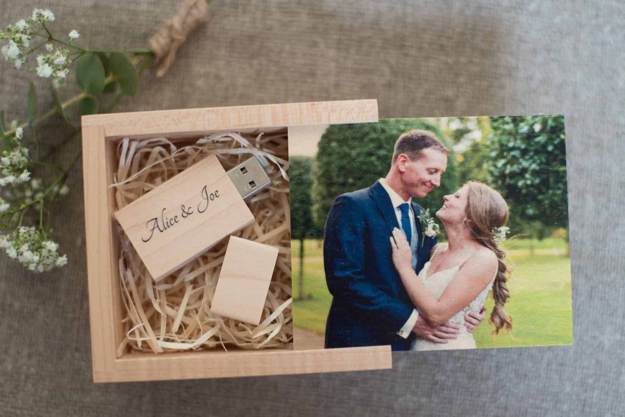 Personalised USB Stick and Box for wedding clients