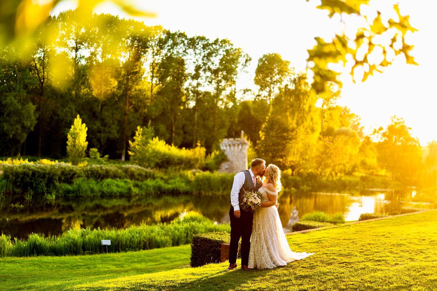 bride and groom enjoying golden hour at oxnead hall